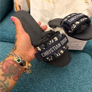 Dior Black and Cream Logo Sandals